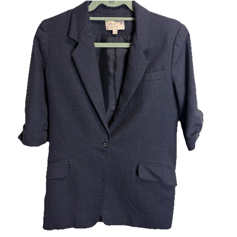 Elizabeth and James Women’s Gray Wool Blazer Elbow Sleeve Long Line Work Size 4